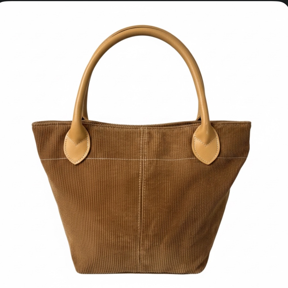Vintage Y2K Lillian Vernon Leather Handle Corduroy Bucket Bag